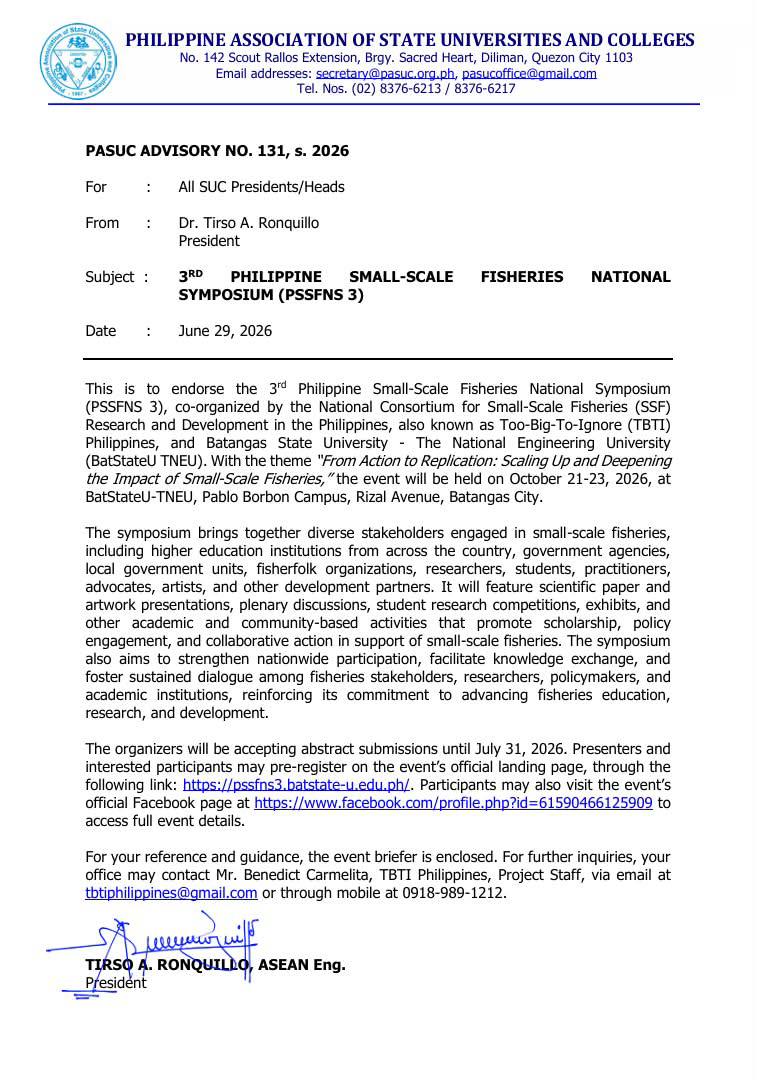 CHED Memorandum Endorsement Document for PSSFNS 3